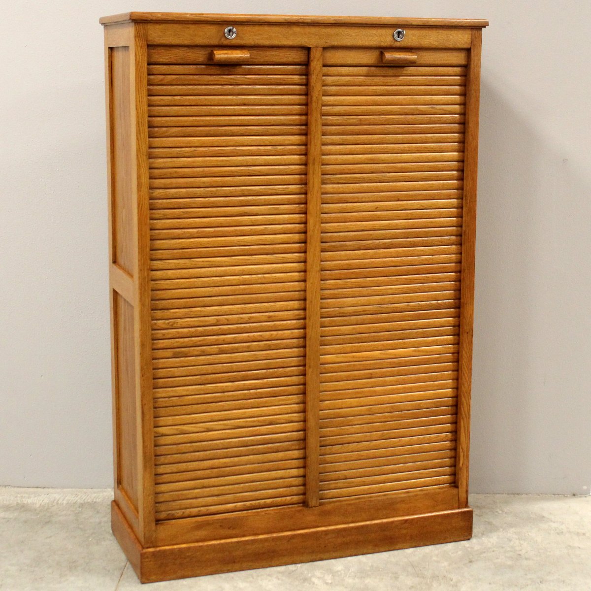 Antique Binder Rolling Curtain Filing Cabinet In Oak