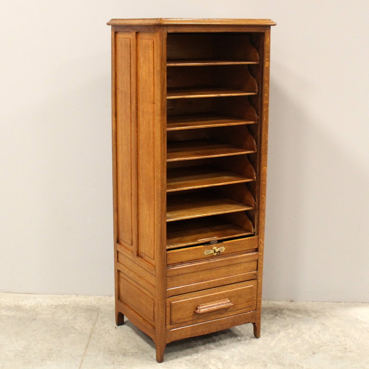 Antique Binder Rolling Curtain Filing Cabinet In Oak-photo-2
