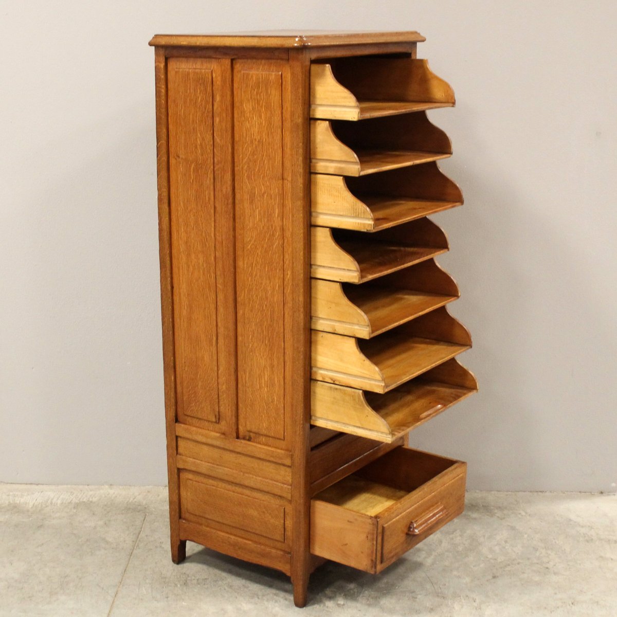 Antique Binder Rolling Curtain Filing Cabinet In Oak-photo-3