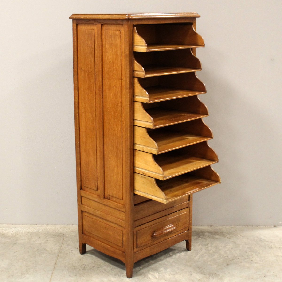 Antique Binder Rolling Curtain Filing Cabinet In Oak-photo-1