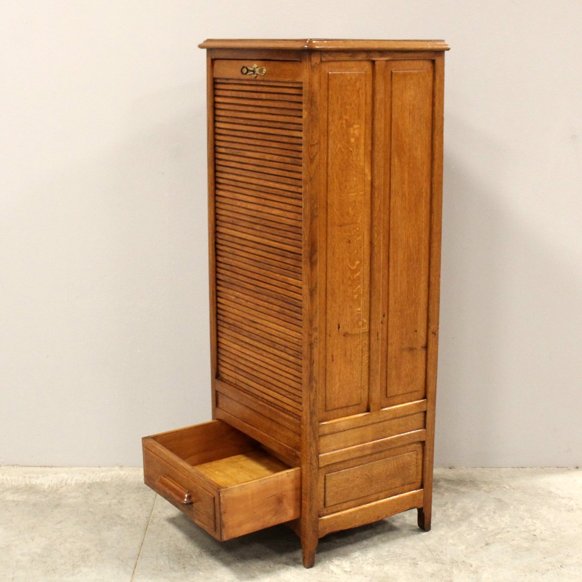Antique Binder Rolling Curtain Filing Cabinet In Oak-photo-2