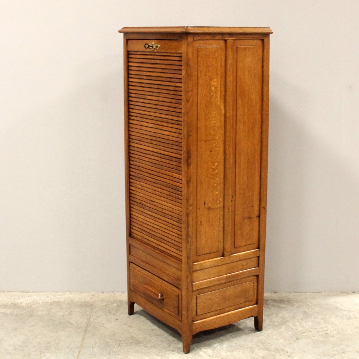 Antique Binder Rolling Curtain Filing Cabinet In Oak-photo-3