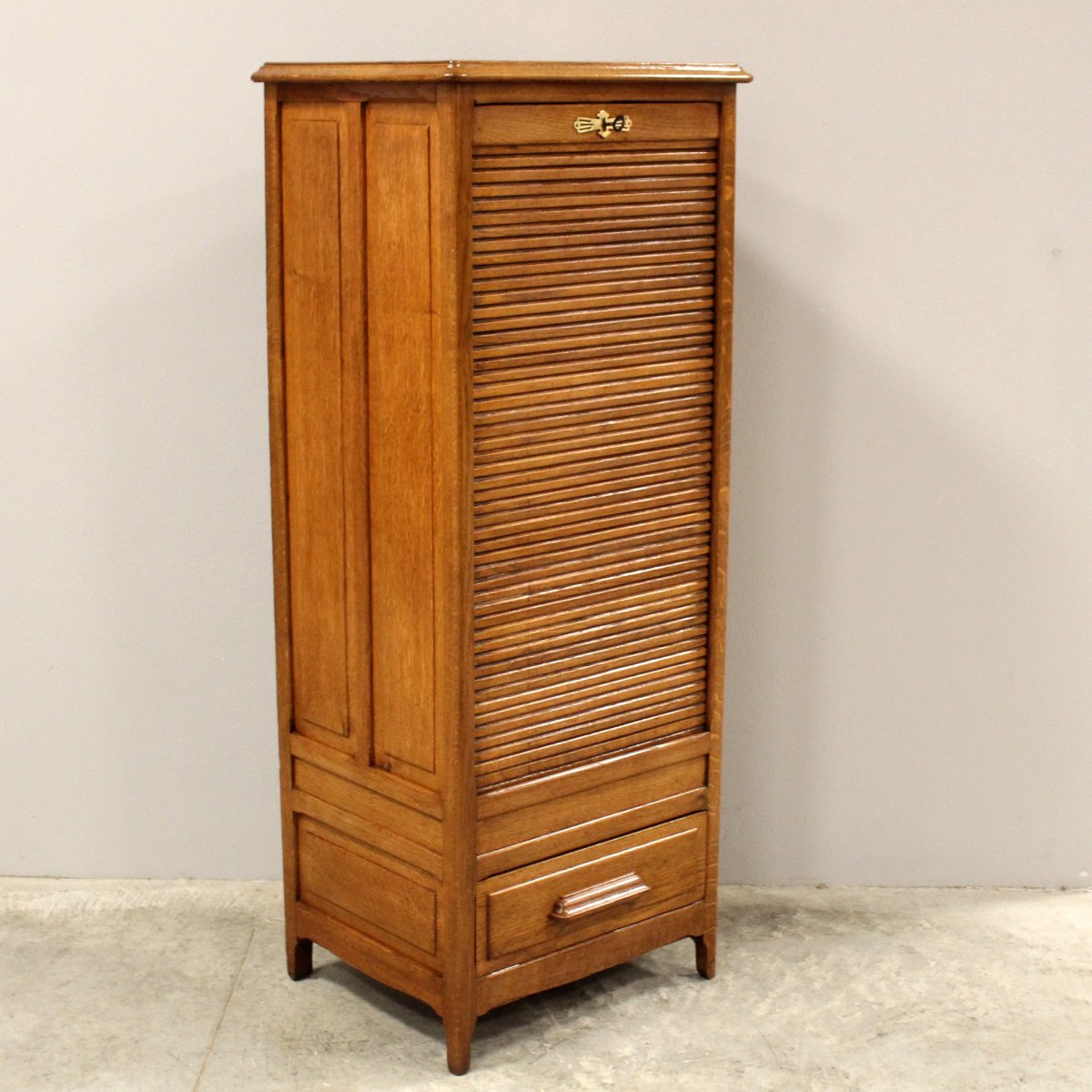 Antique Binder Rolling Curtain Filing Cabinet In Oak-photo-4