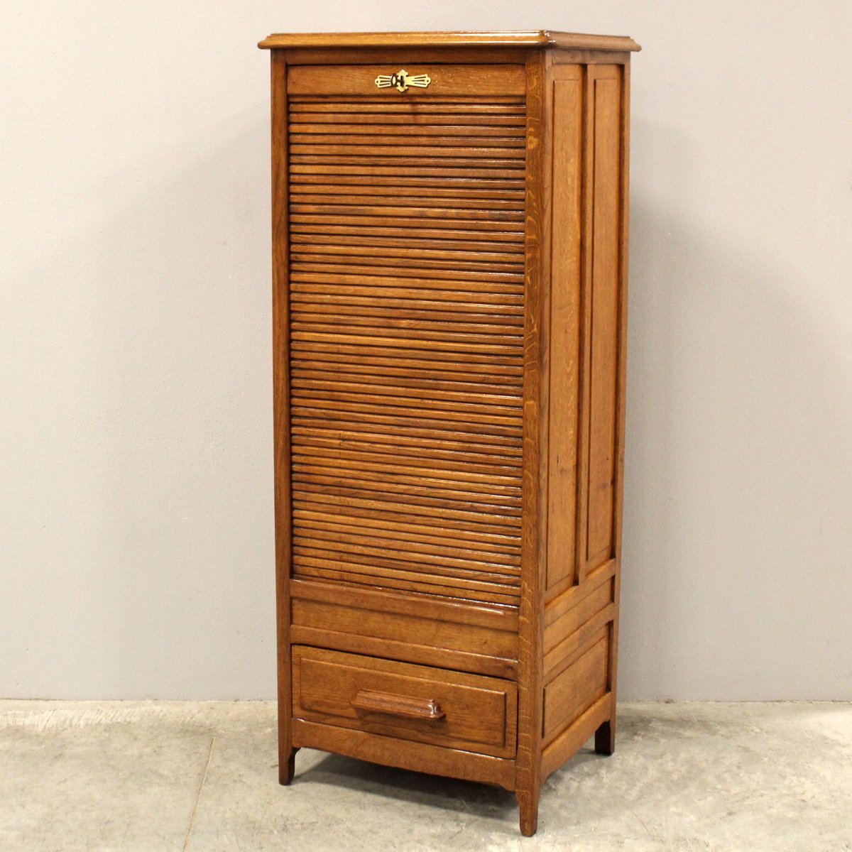 Antique Binder Rolling Curtain Filing Cabinet In Oak