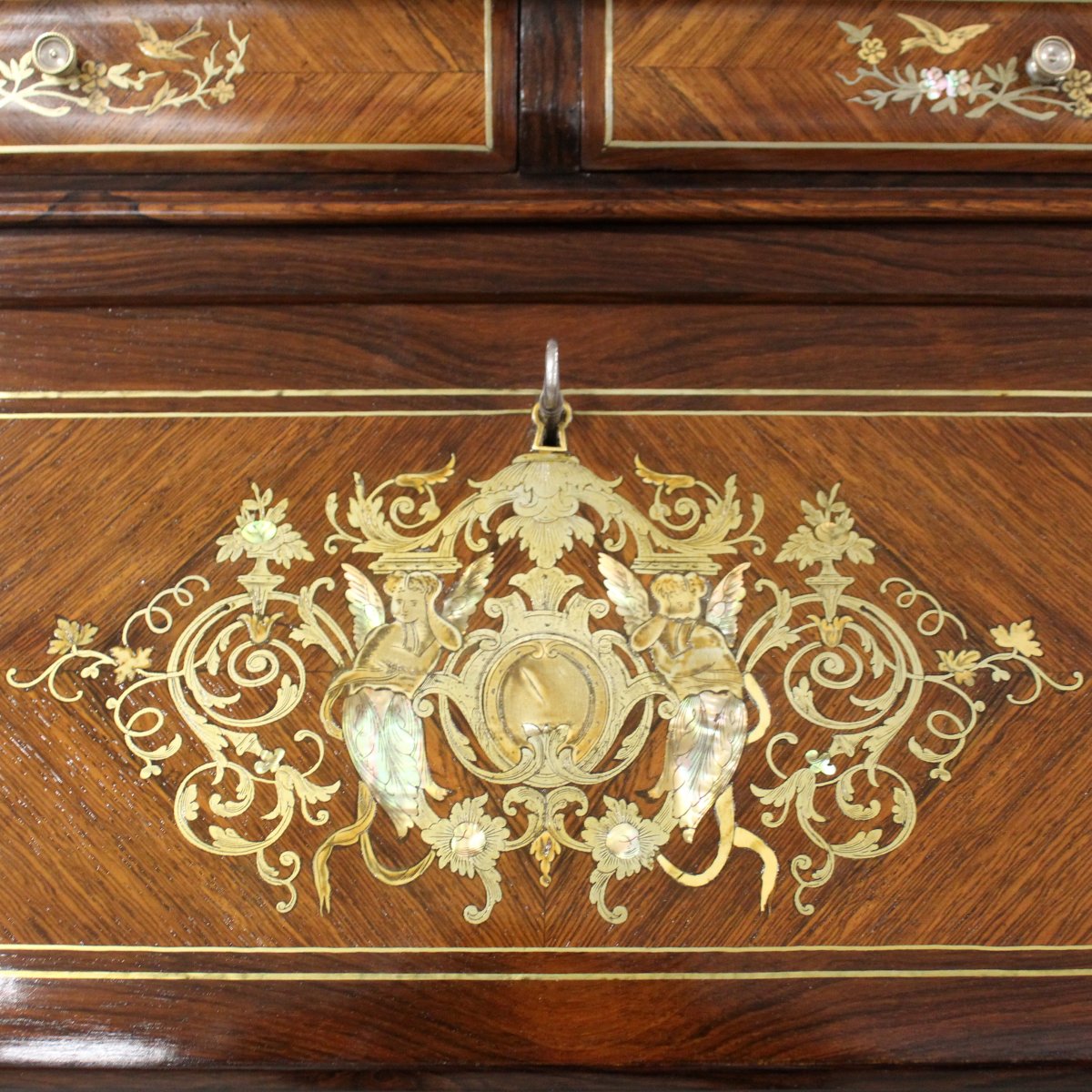 Ancien bureau de pente à rabat d'époque Napoleon III en marqueterie - 19ème-photo-6
