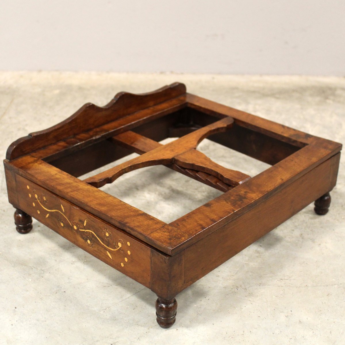 Ancien Lutrin de table Pupitre de livre époque Charles X en noyer et marqueterie - Italie 19ème-photo-6