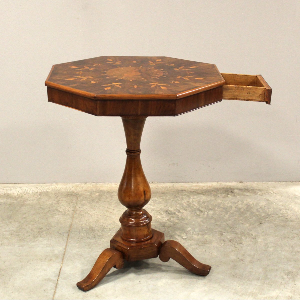 Antique Charles X Table In Walnut And Marquetry - Italy 19th-photo-4