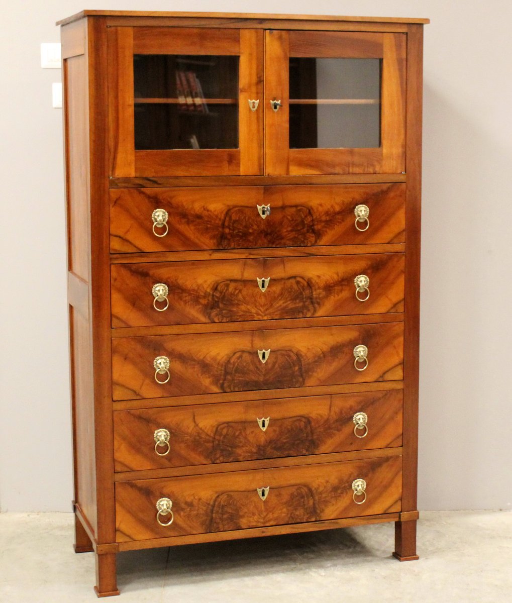 Antique Empire Cabinet Showcase Chest Of Drawers In Walnut - 19th-photo-2