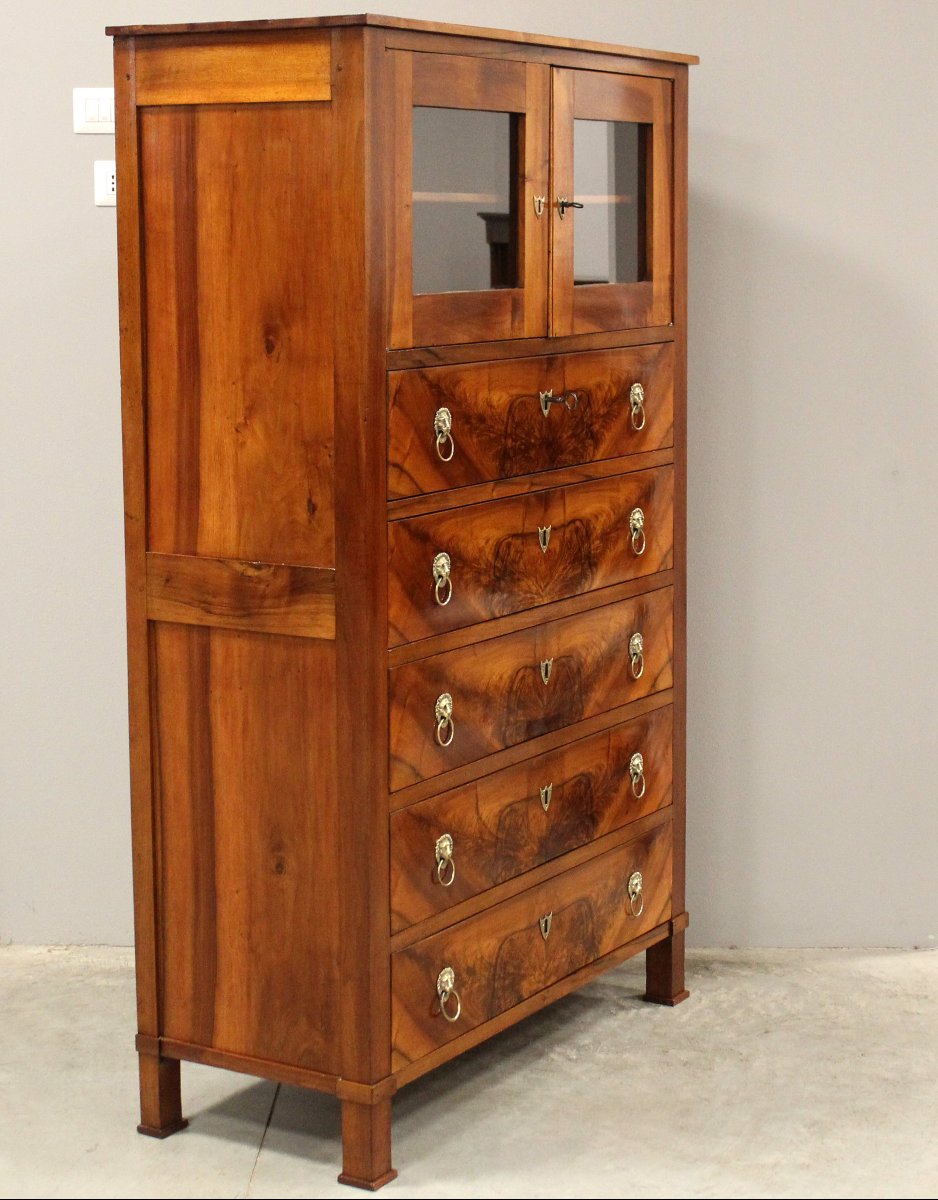 Antique Empire Cabinet Showcase Chest Of Drawers In Walnut - 19th-photo-3