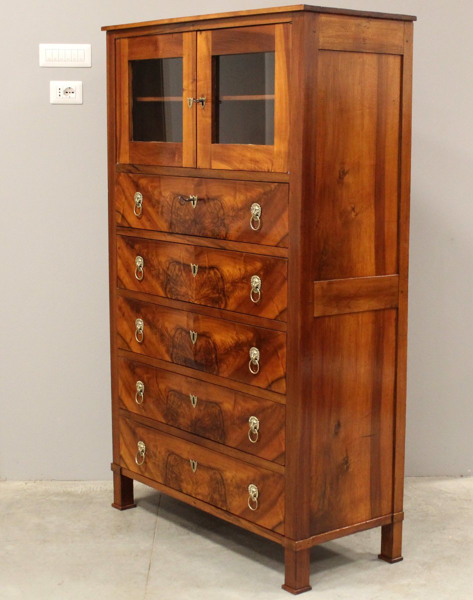Antique Empire Cabinet Showcase Chest Of Drawers In Walnut - 19th-photo-4