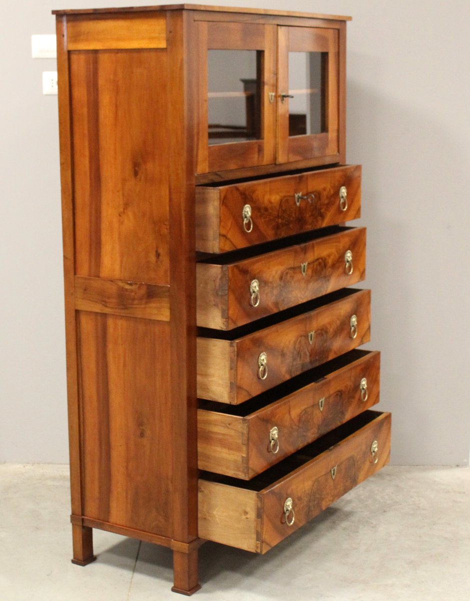 Antique Empire Cabinet Showcase Chest Of Drawers In Walnut - 19th-photo-1