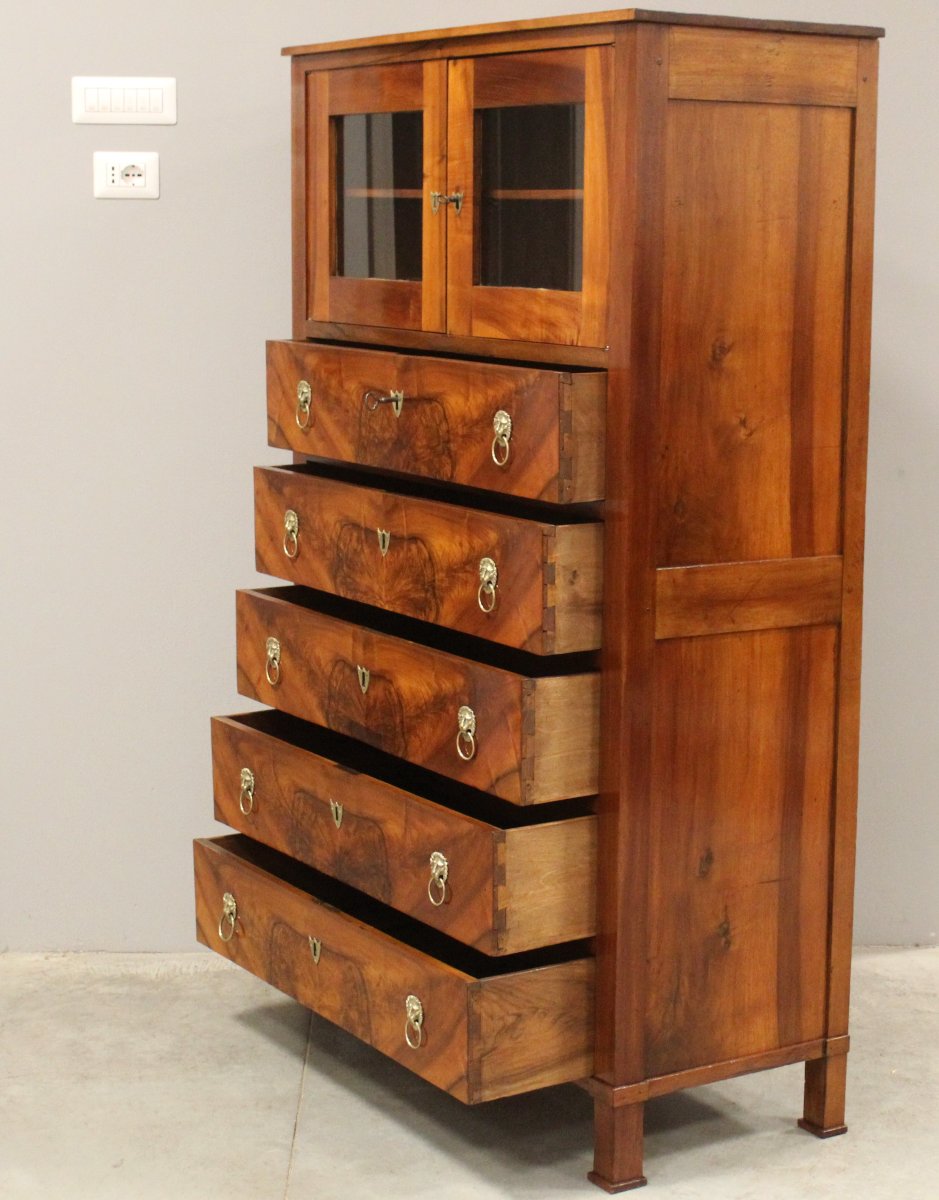 Antique Empire Cabinet Showcase Chest Of Drawers In Walnut - 19th-photo-2