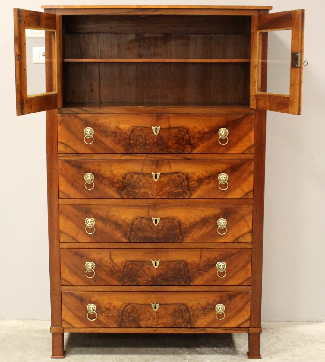 Antique Empire Cabinet Showcase Chest Of Drawers In Walnut - 19th-photo-3