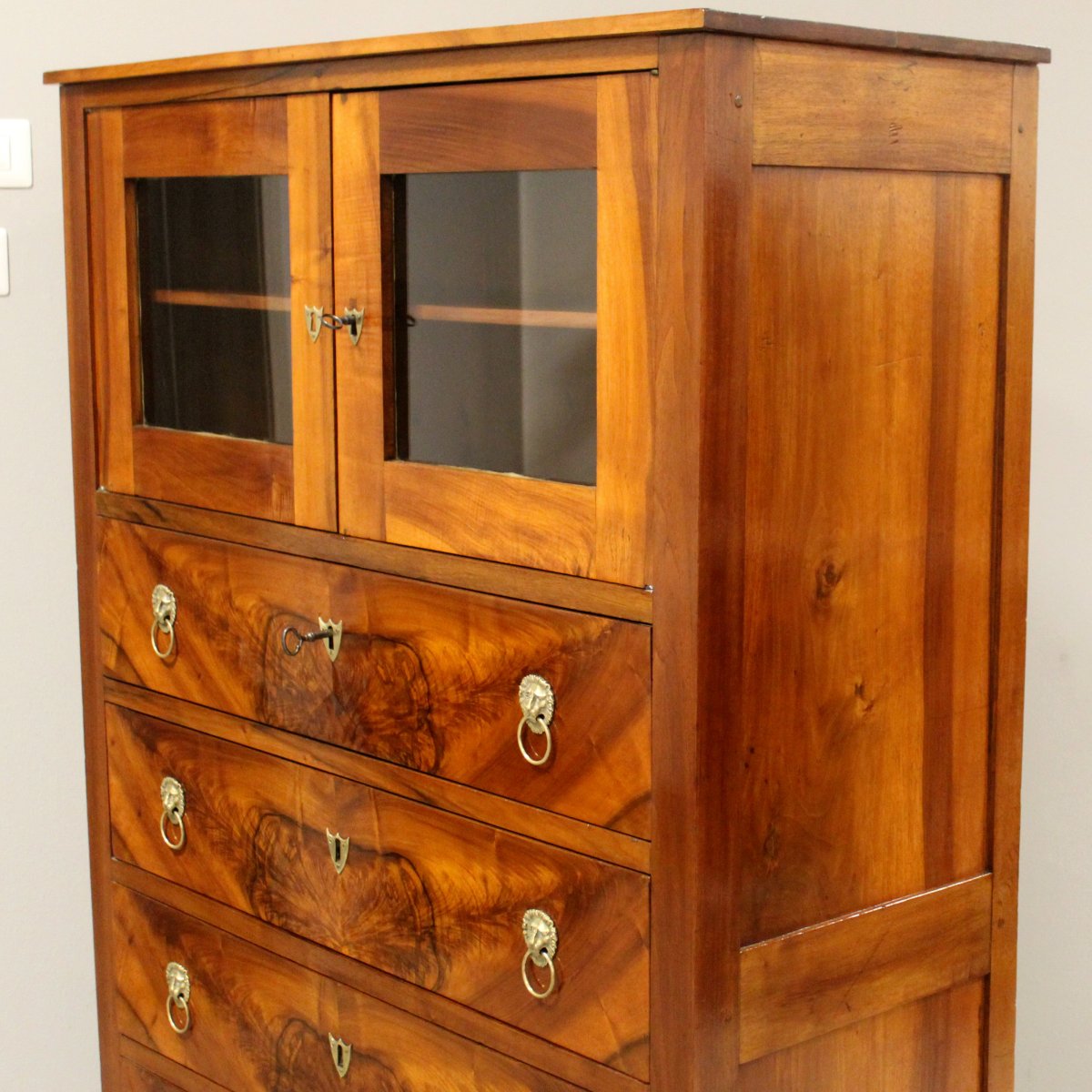 Antique Empire Cabinet Showcase Chest Of Drawers In Walnut - 19th-photo-4