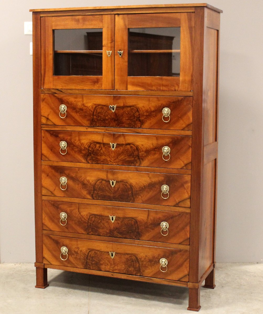 Antique Empire Cabinet Showcase Chest Of Drawers In Walnut - 19th