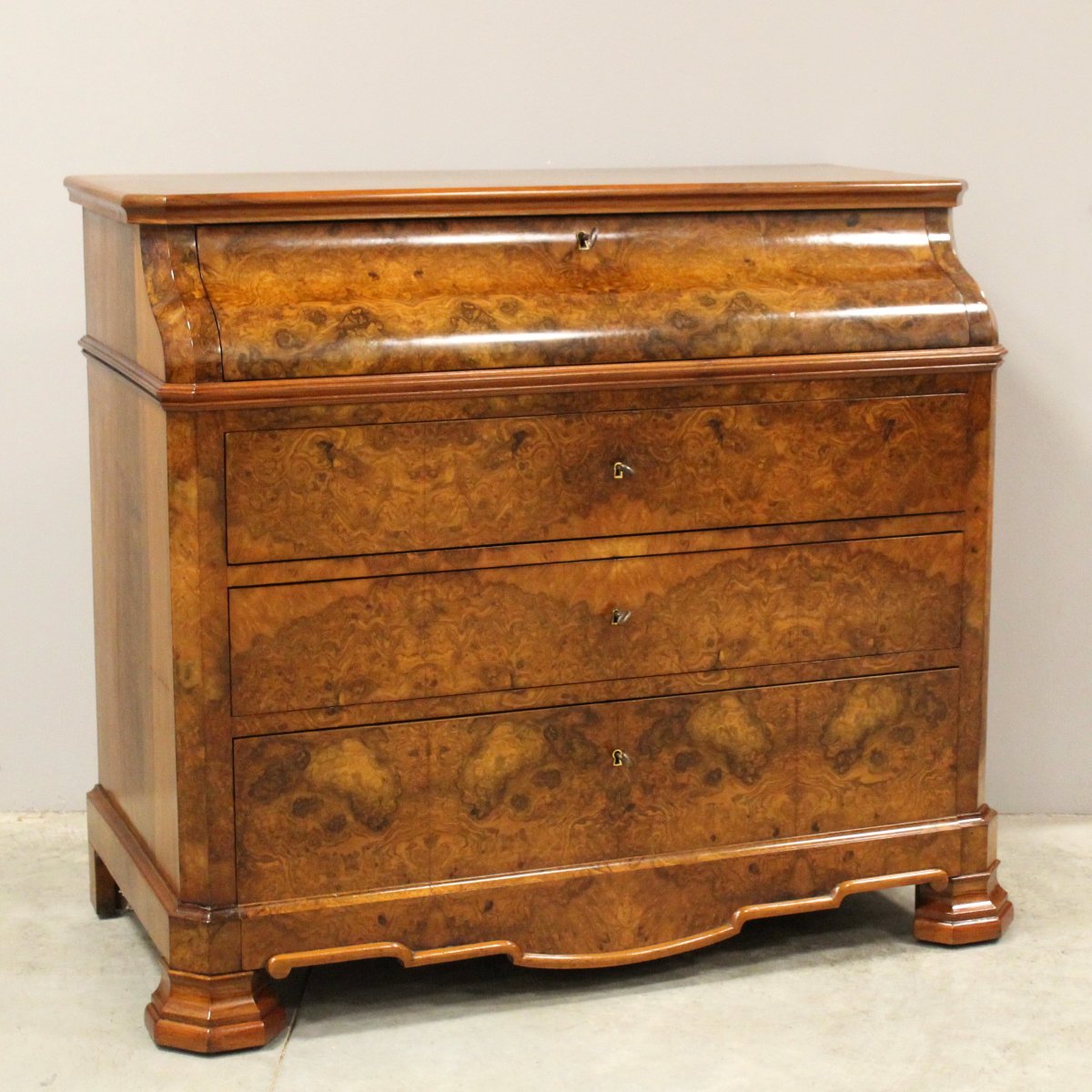 Ancien commode bureau de pente d'époque Louis Philippe en noyer - 19ème-photo-3