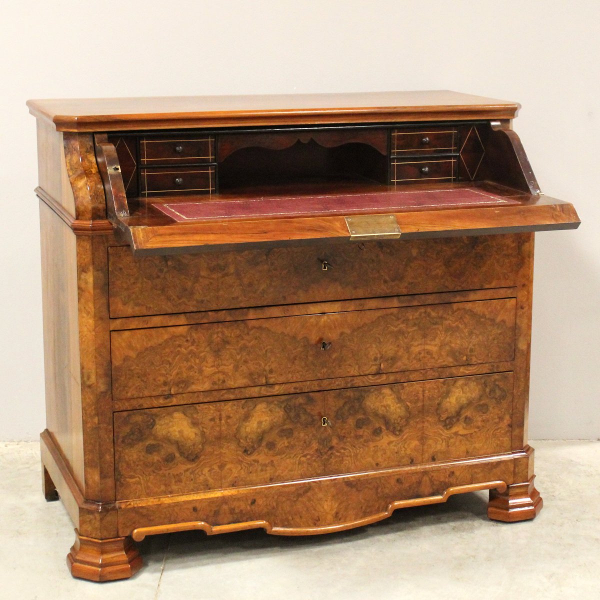 Ancien commode bureau de pente d'époque Louis Philippe en noyer - 19ème-photo-4