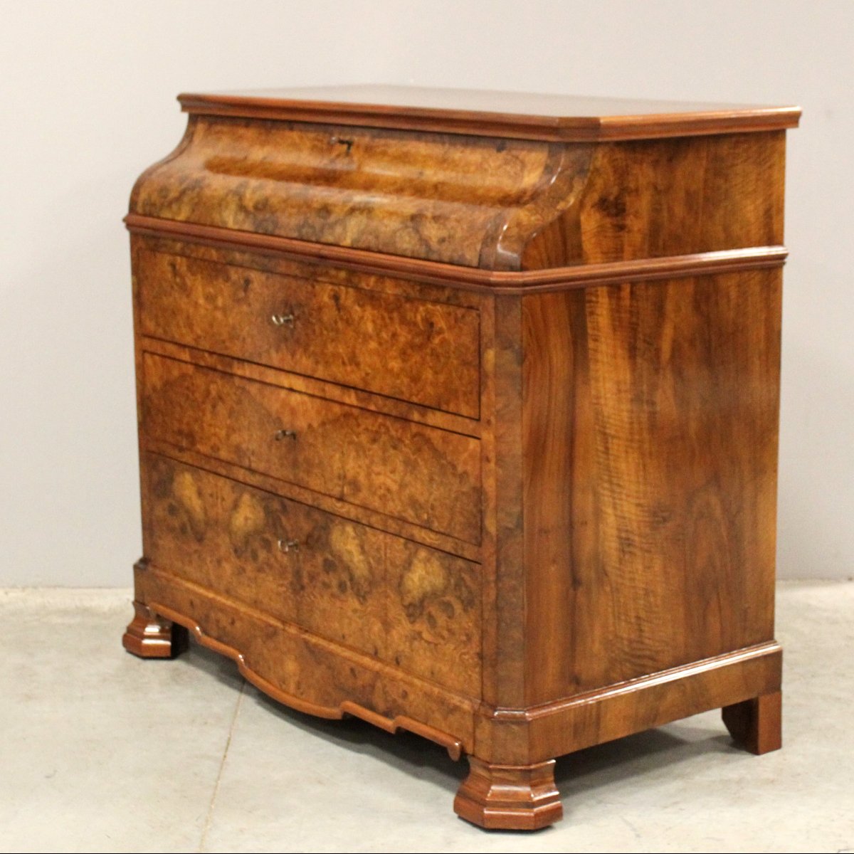 Ancien commode bureau de pente d'époque Louis Philippe en noyer - 19ème-photo-1