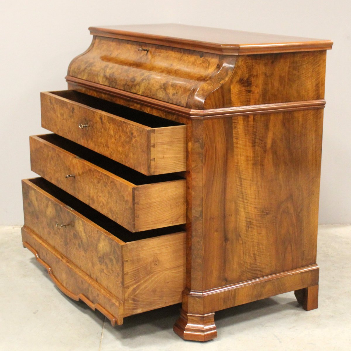 Ancien commode bureau de pente d'époque Louis Philippe en noyer - 19ème-photo-2