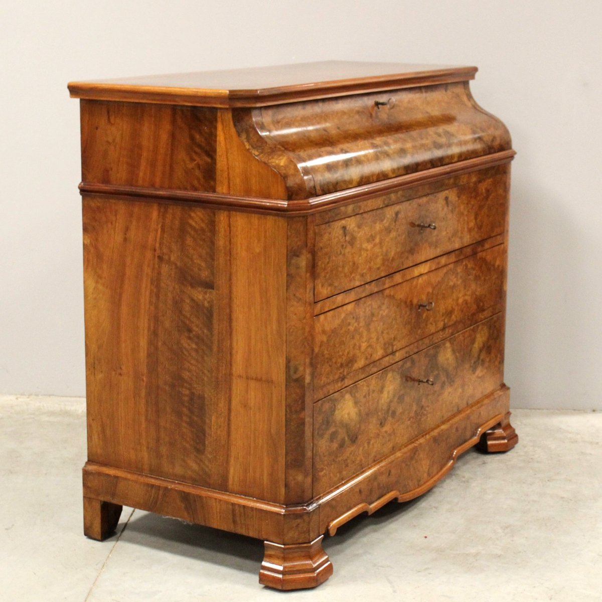 Ancien commode bureau de pente d'époque Louis Philippe en noyer - 19ème-photo-3