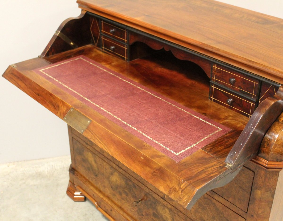 Ancien commode bureau de pente d'époque Louis Philippe en noyer - 19ème-photo-7