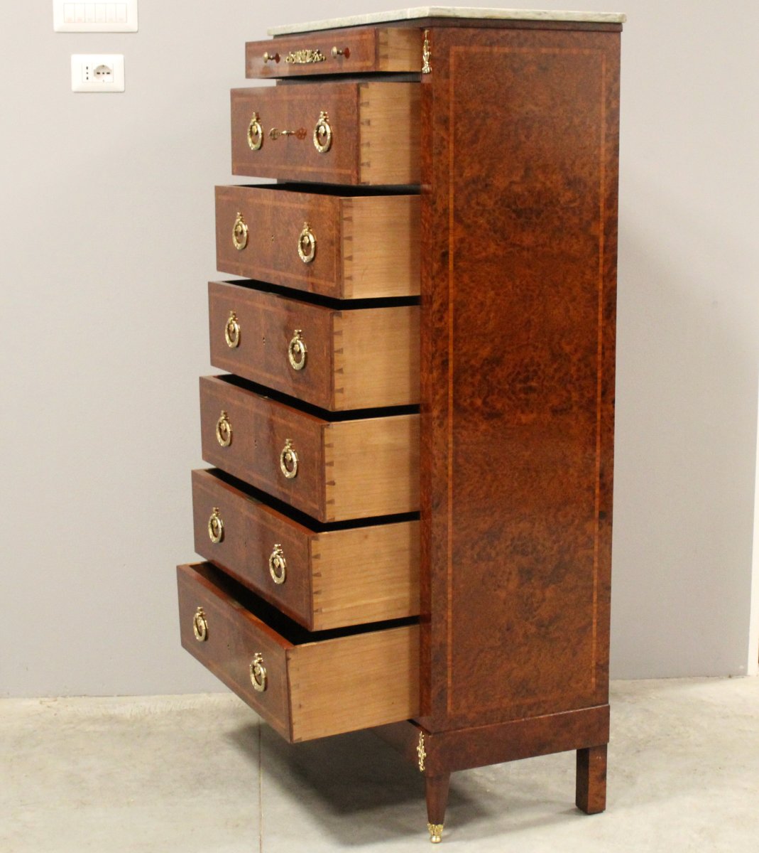Ancien semainier chiffonnière commode d'époque Napoleon iii en marqueterie - 19ème-photo-1