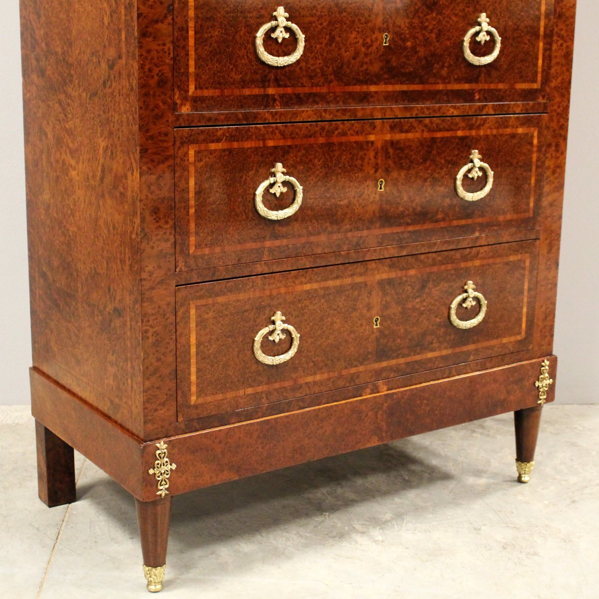 Ancien semainier chiffonnière commode d'époque Napoleon iii en marqueterie - 19ème-photo-3