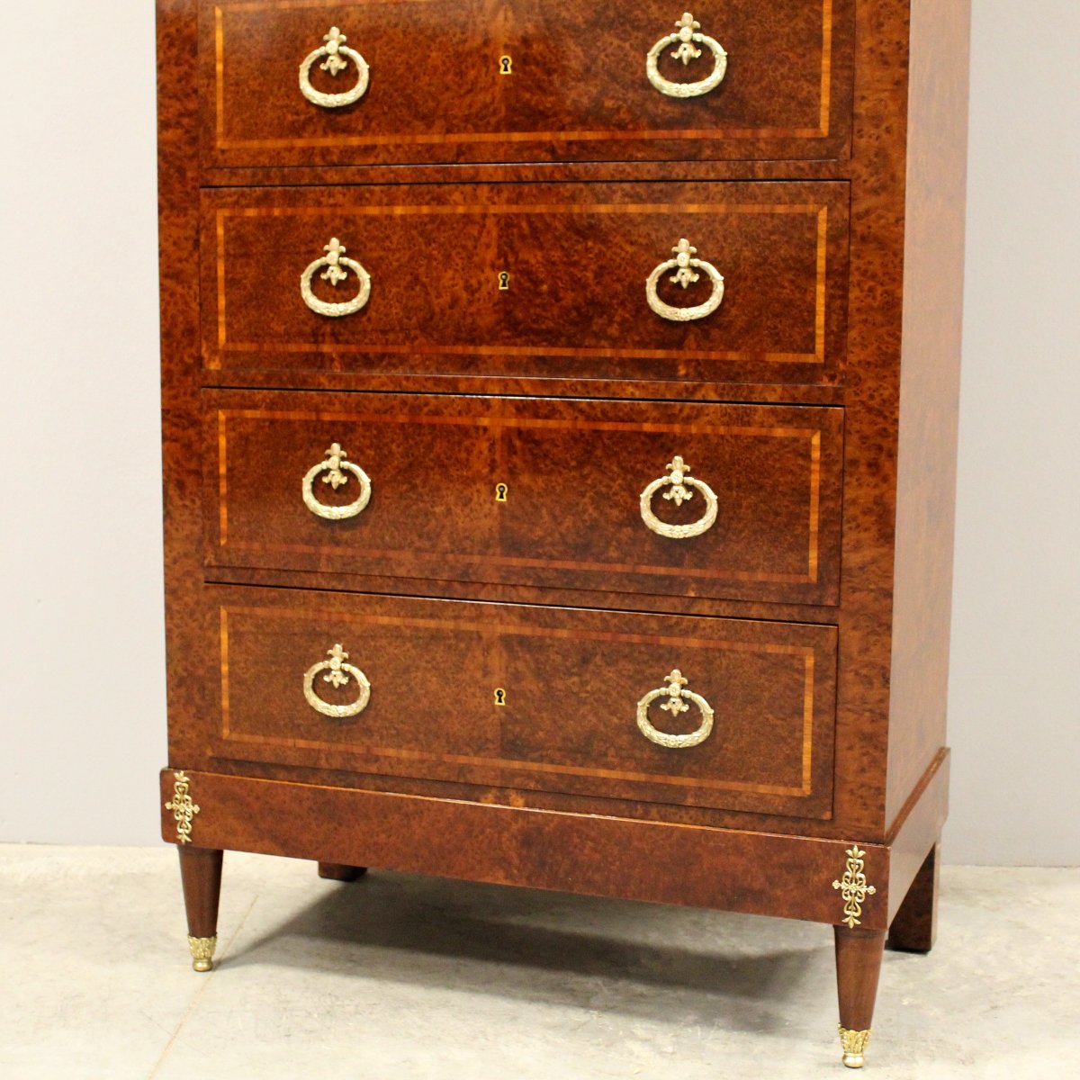 Ancien semainier chiffonnière commode d'époque Napoleon iii en marqueterie - 19ème-photo-4