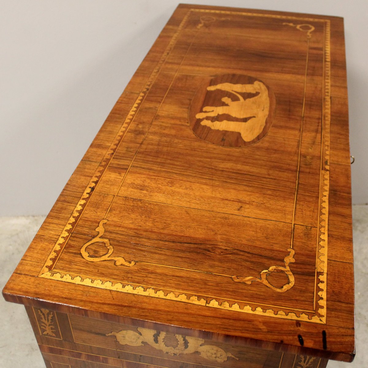 Ancien commode Louis XVI en noyer et marqueterie - Italie 19ème-photo-3