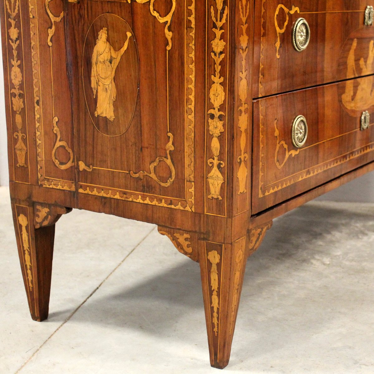Ancien commode Louis XVI en noyer et marqueterie - Italie 19ème-photo-5