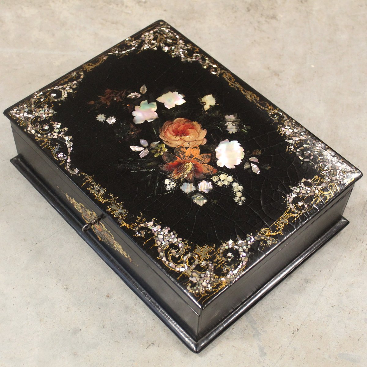 Ancien  coffret boîte à bijoux en bois laqué peint et marqueterie - 19ème-photo-3