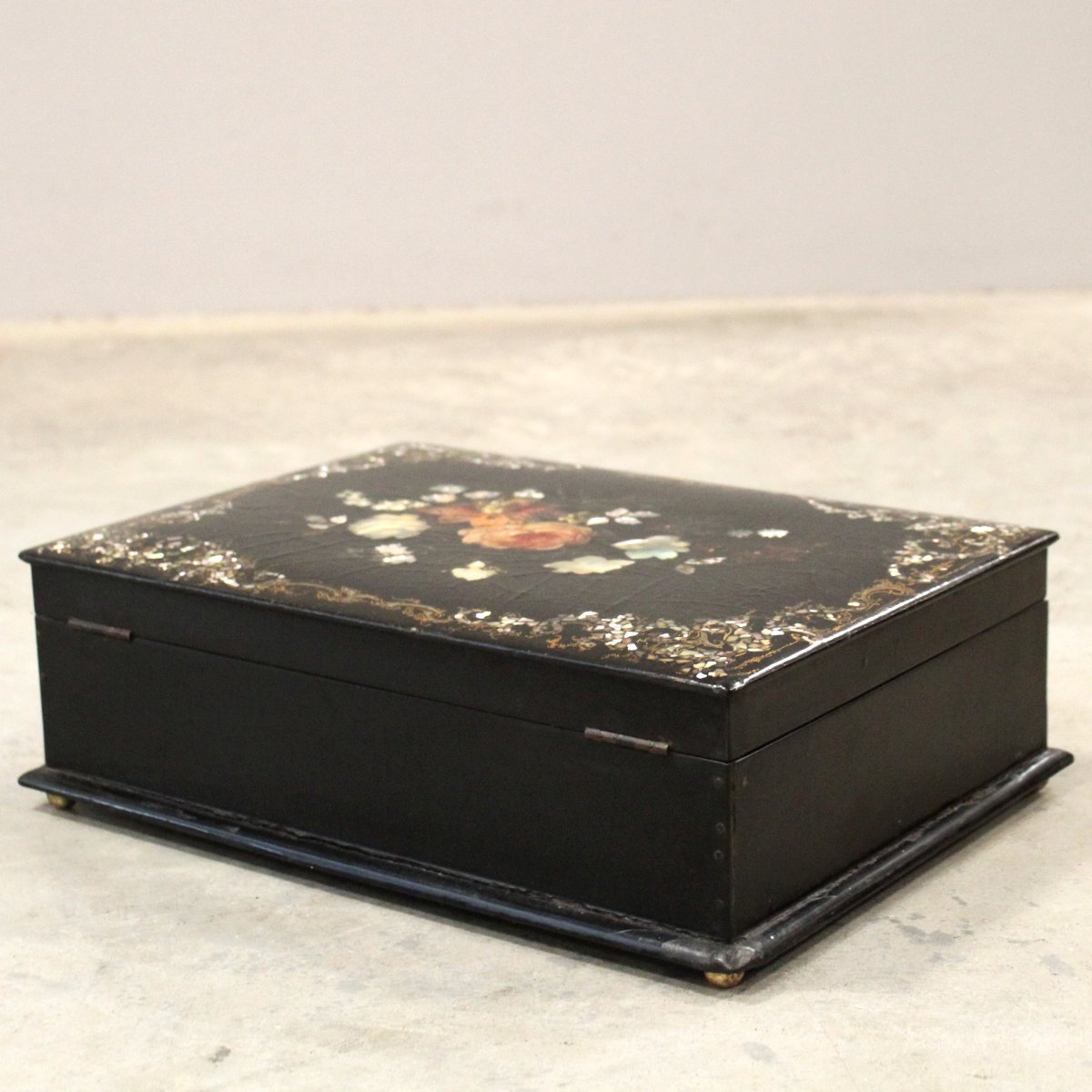 Ancien  coffret boîte à bijoux en bois laqué peint et marqueterie - 19ème-photo-4