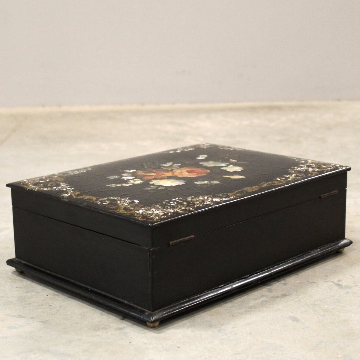 Ancien  coffret boîte à bijoux en bois laqué peint et marqueterie - 19ème-photo-5