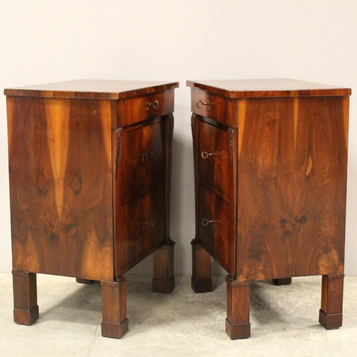 Antique Pair Of Empire Bedsides Nightstands Tables In Walnut - Italy 19th-photo-3