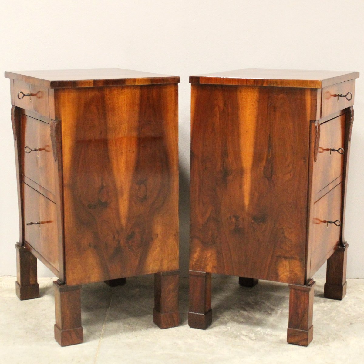 Antique Pair Of Empire Bedsides Nightstands Tables In Walnut - Italy 19th-photo-4