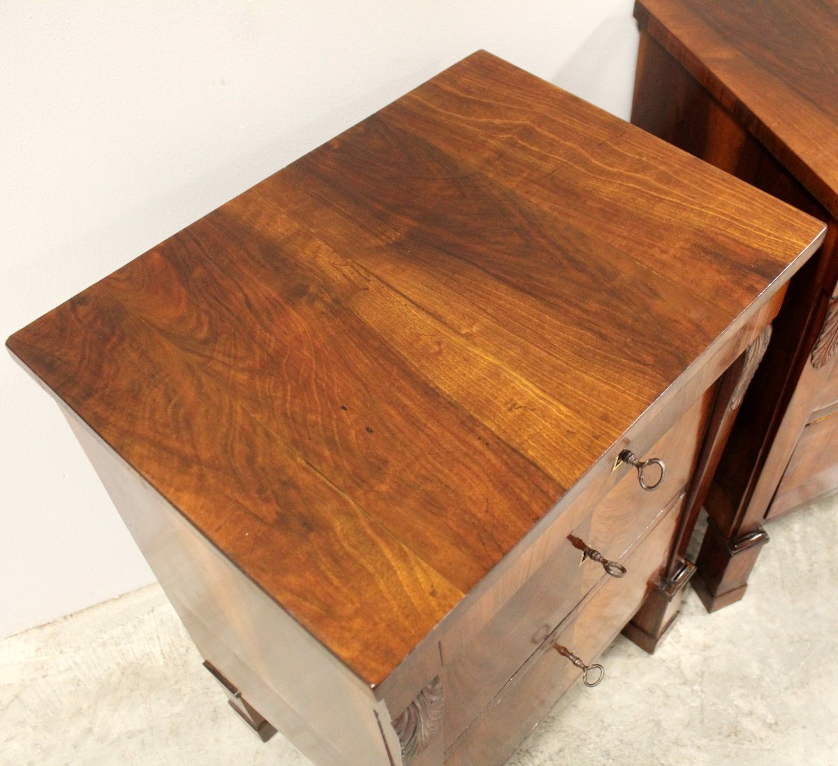 Antique Pair Of Empire Bedsides Nightstands Tables In Walnut - Italy 19th-photo-2