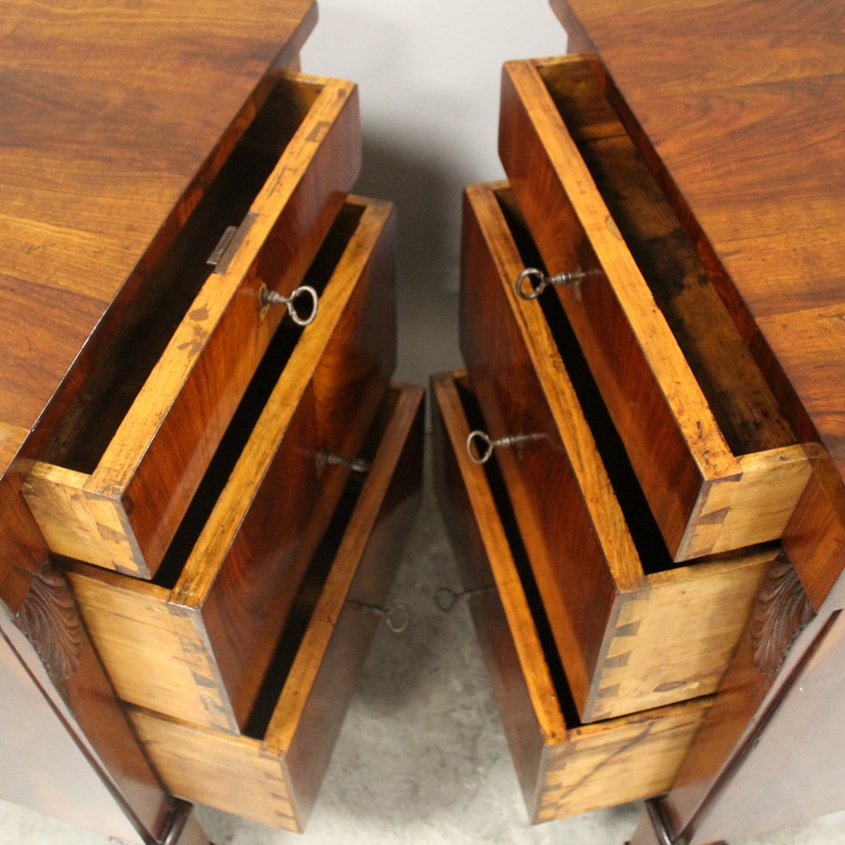 Antique Pair Of Empire Bedsides Nightstands Tables In Walnut - Italy 19th-photo-6