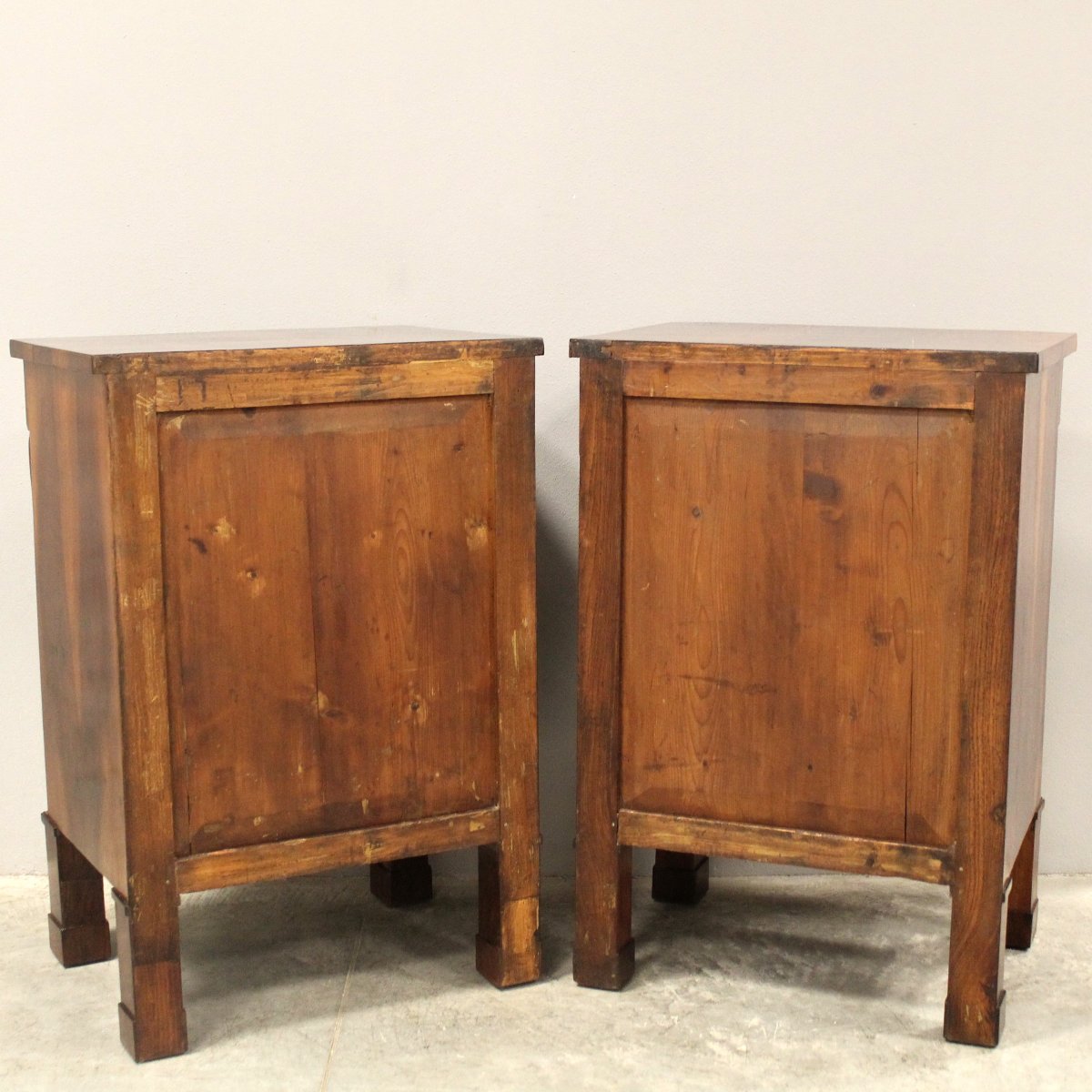 Antique Pair Of Empire Bedsides Nightstands Tables In Walnut - Italy 19th-photo-8