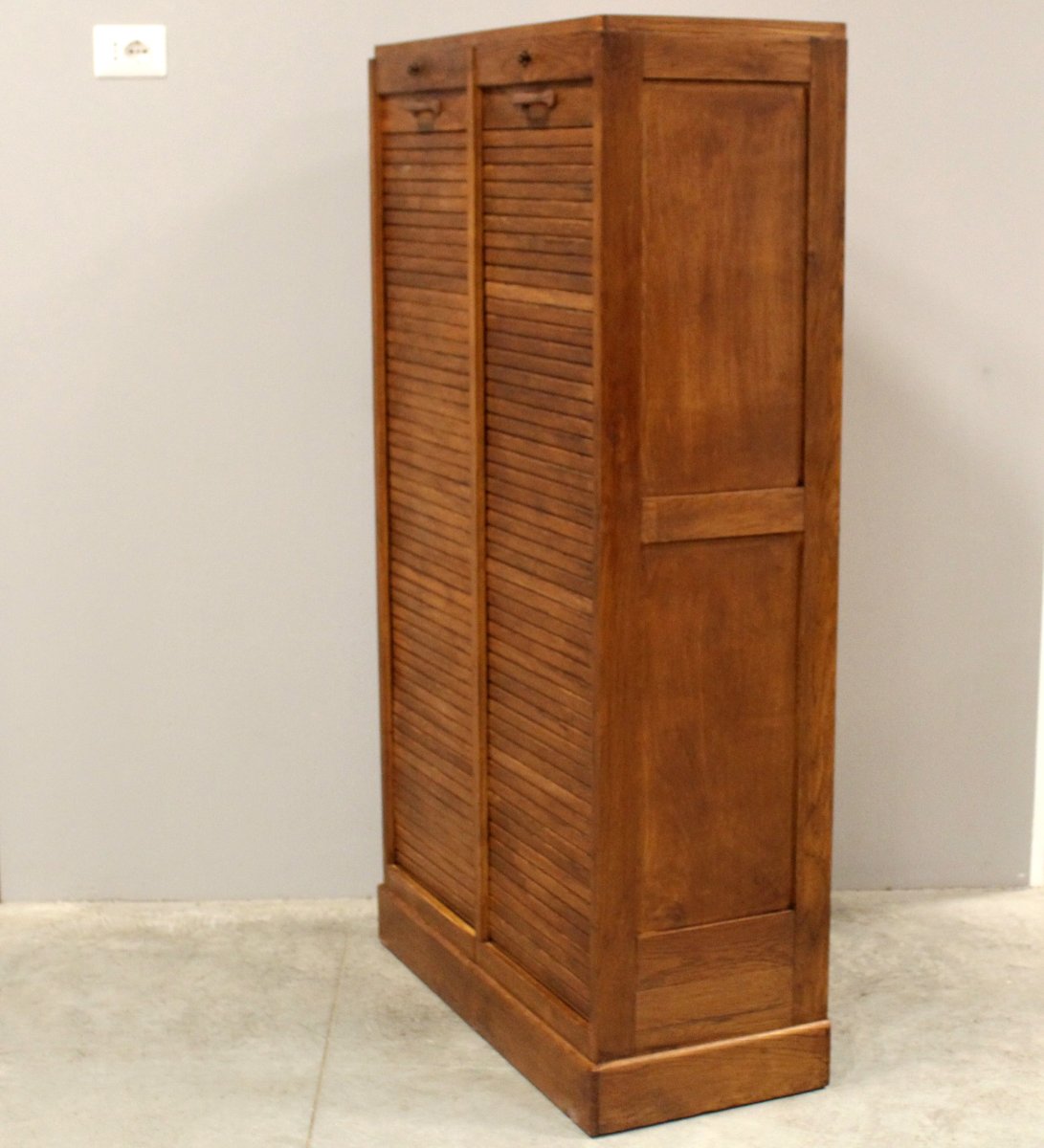 Antique Binder Rolling Curtain Filing Cabinet In Oak-photo-4