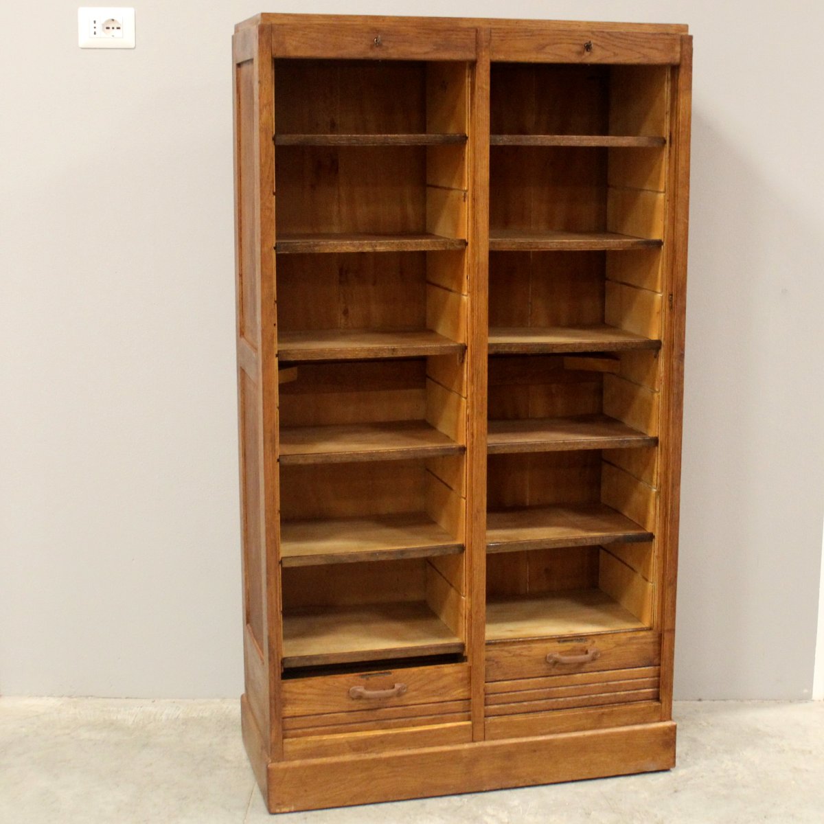 Antique Binder Rolling Curtain Filing Cabinet In Oak-photo-1