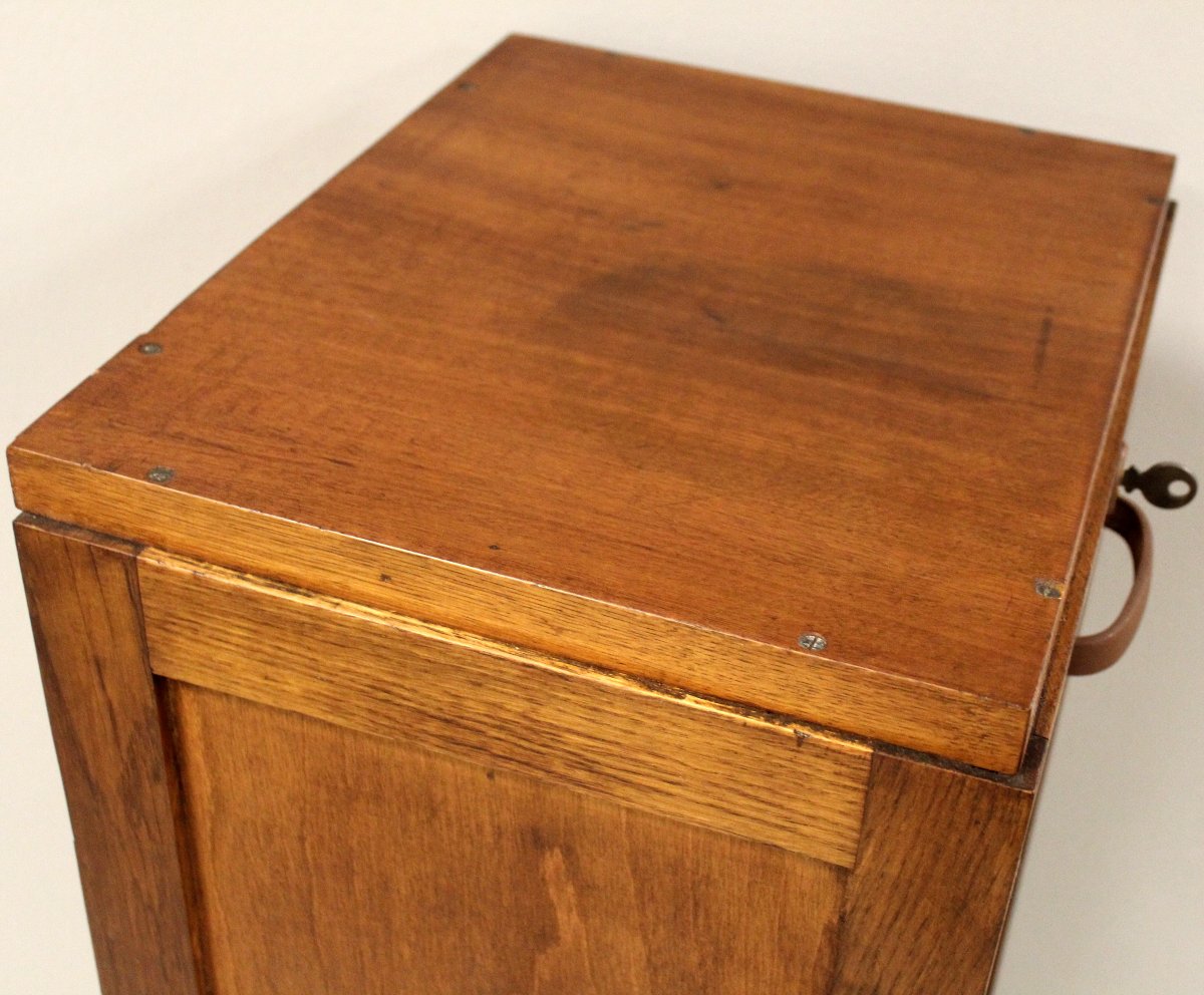 Ancien meuble de métier classeur à rideau rideaux roulant en chene-photo-3