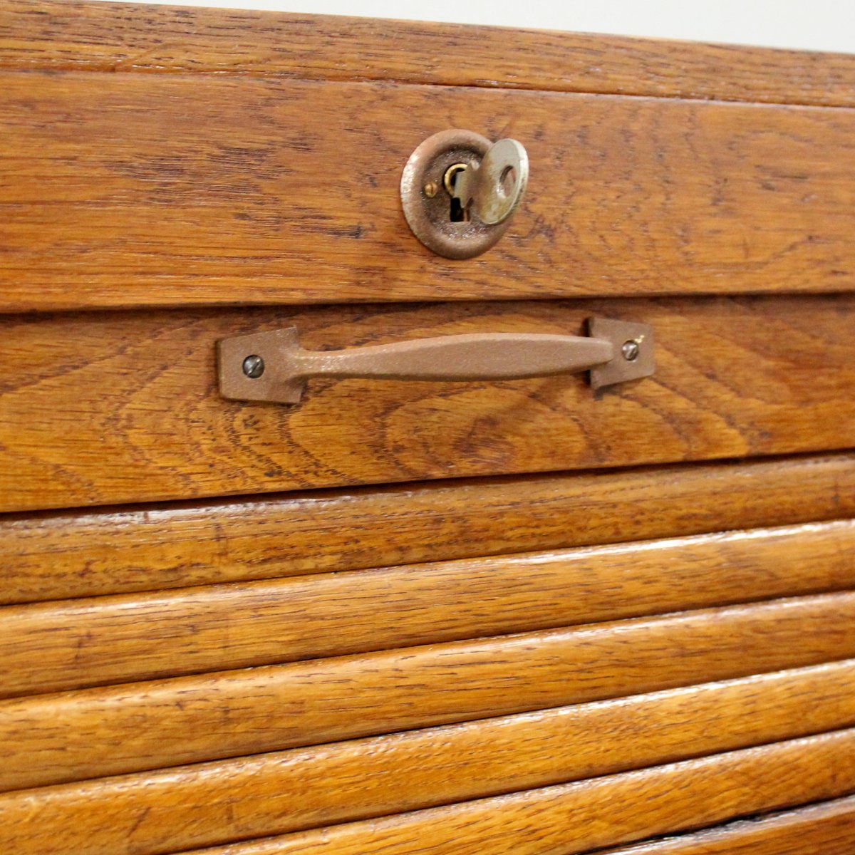 Ancien meuble de métier classeur à rideau rideaux roulant en chene-photo-5