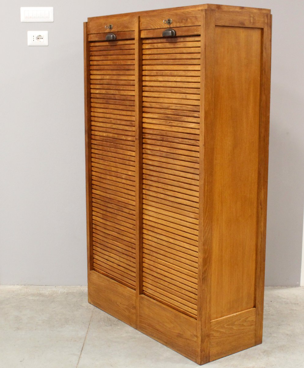 Antique Binder Rolling Curtain Filing Cabinet In Oak-photo-3