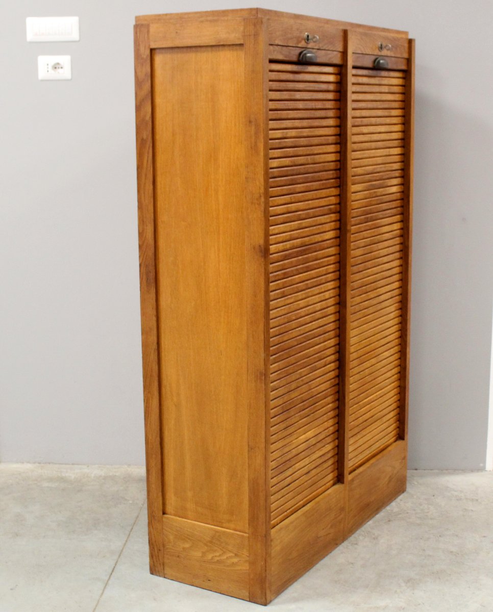 Antique Binder Rolling Curtain Filing Cabinet In Oak-photo-4