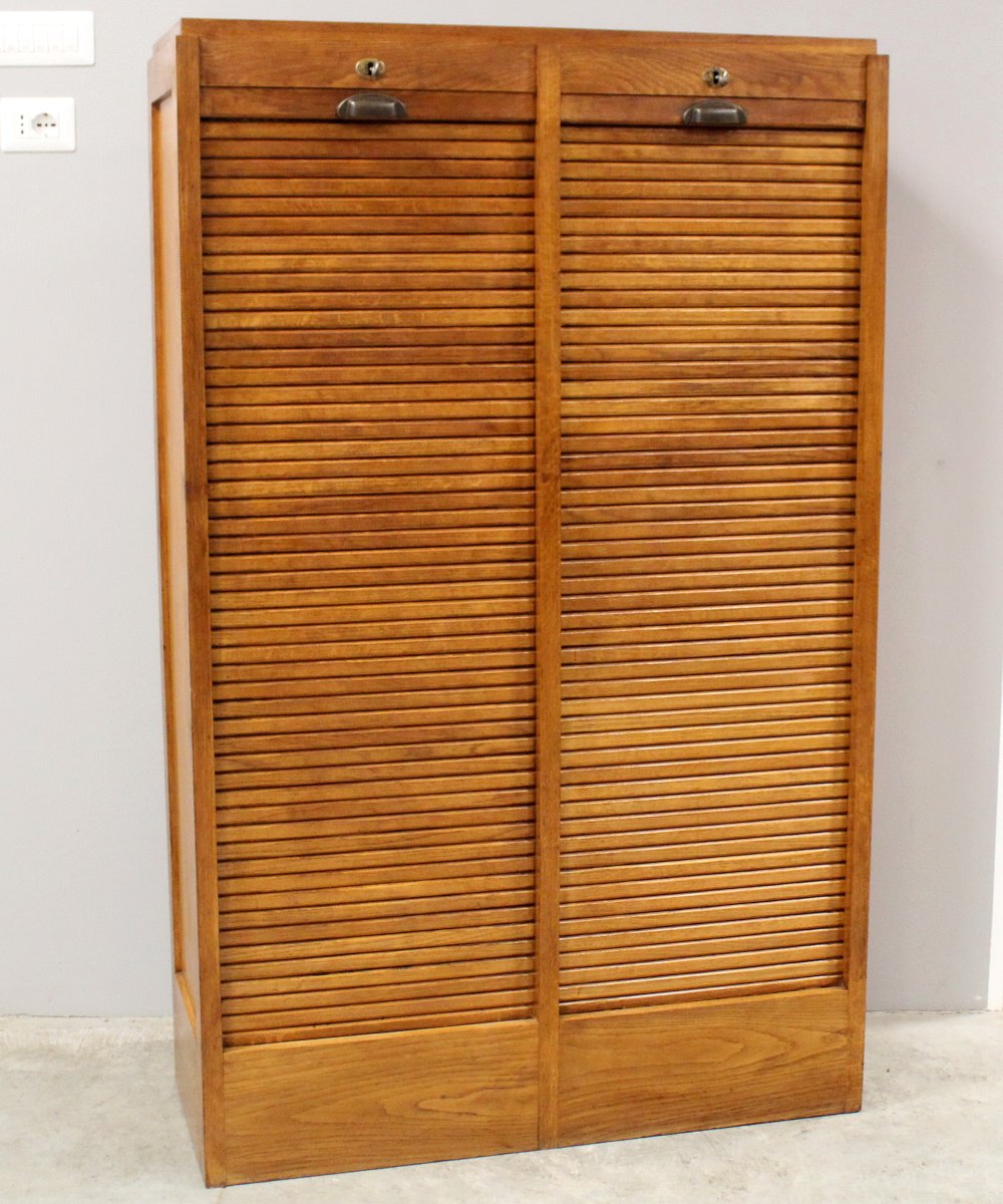 Antique Binder Rolling Curtain Filing Cabinet In Oak