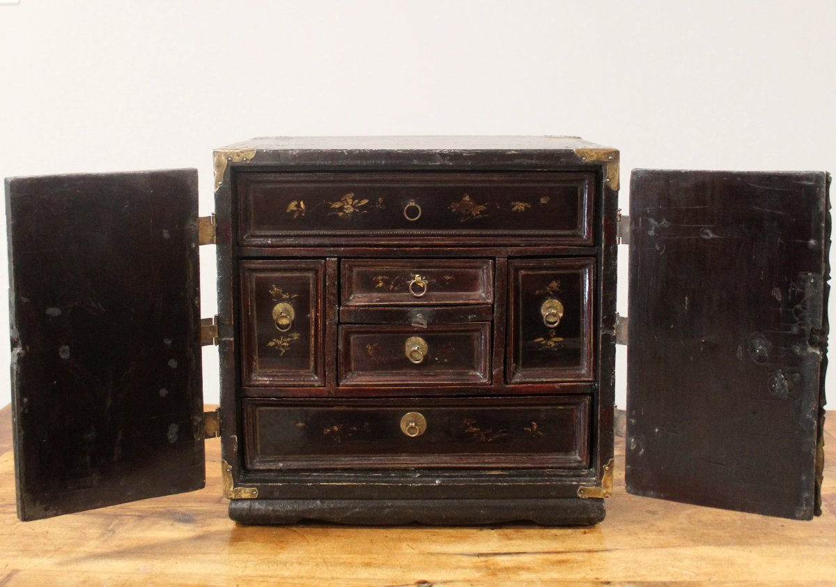 Antique Traval Jewelry Cabinet In Laquered And Painted Wood - 19th-photo-3