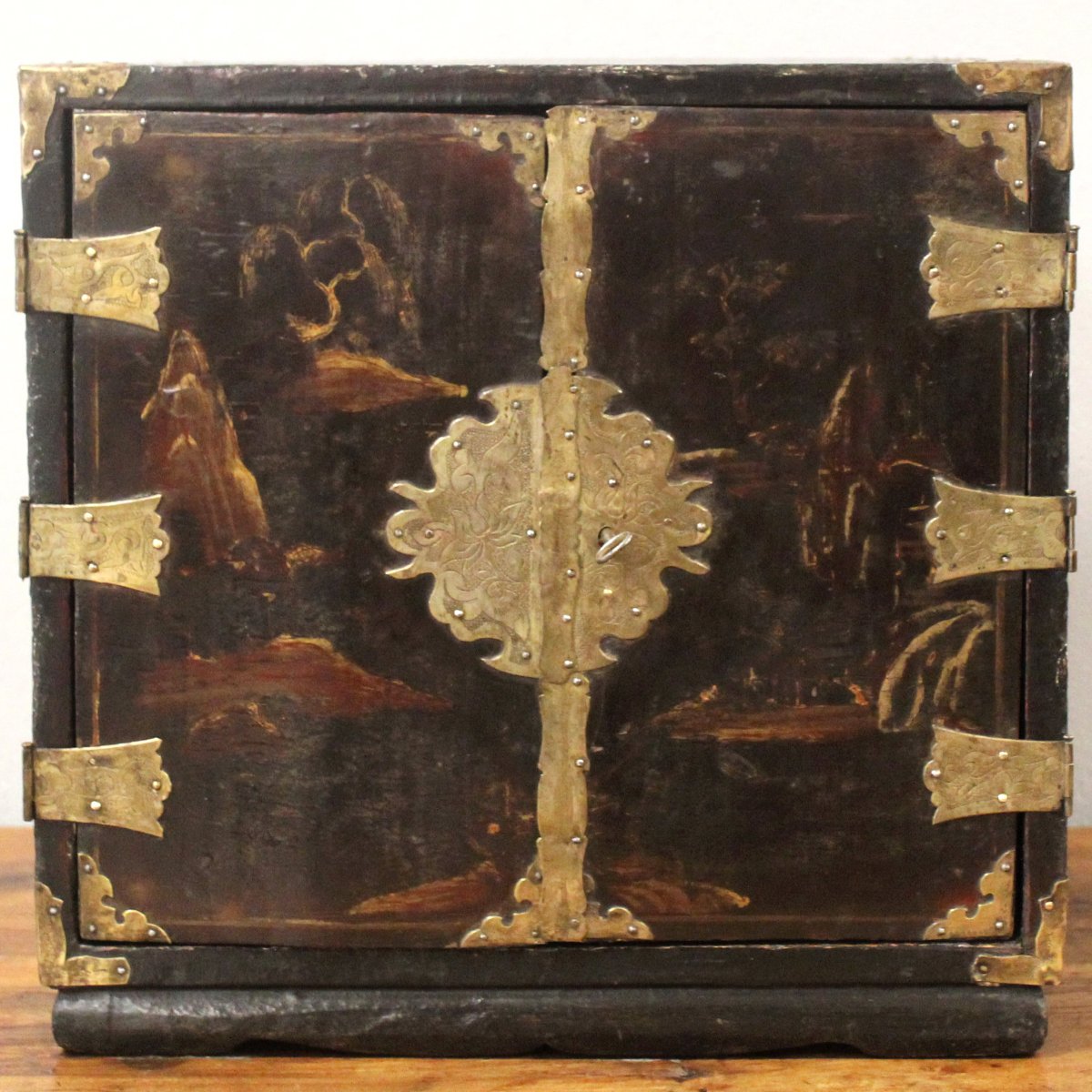 Antique Traval Jewelry Cabinet In Laquered And Painted Wood - 19th