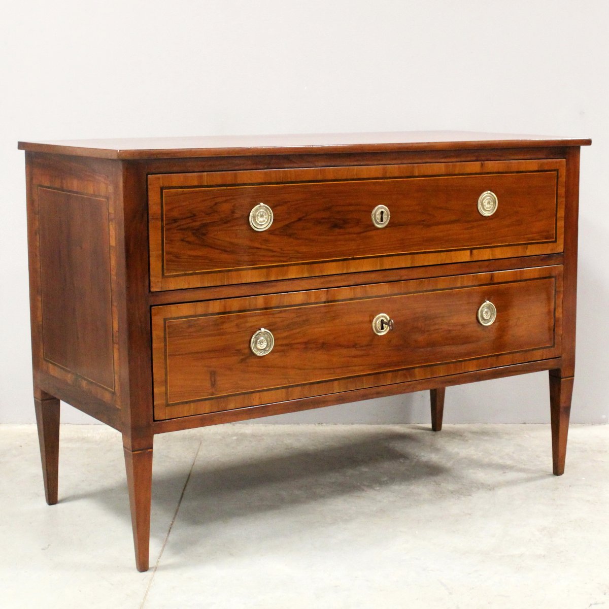 Antique Louis XVI Chest Of Drawers In Walnut And Marquetry - Italy 18th-photo-2