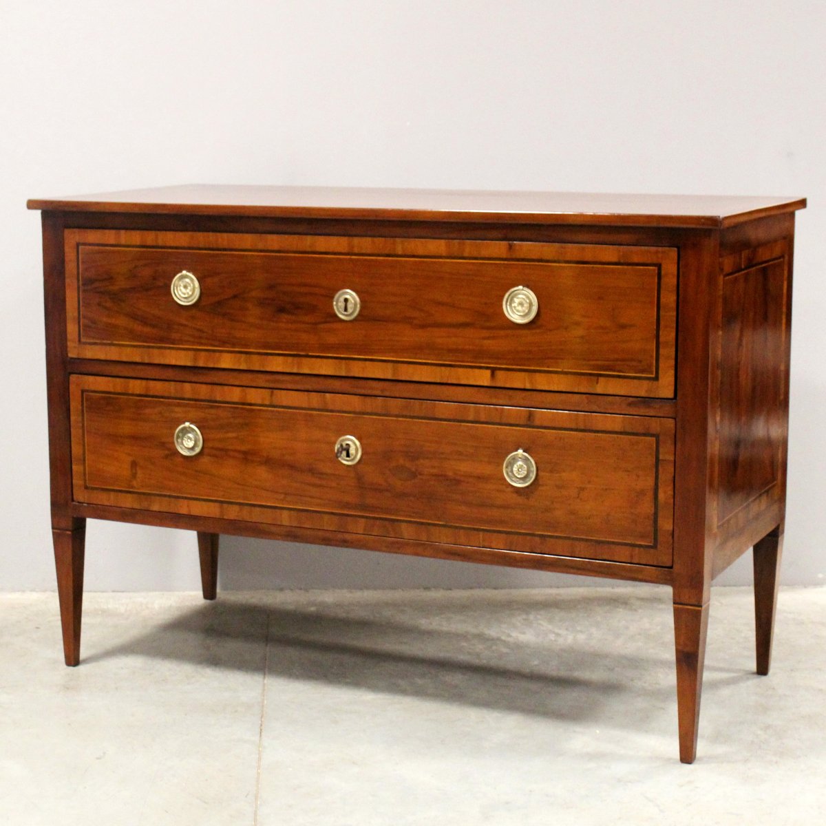 Antique Louis XVI Chest Of Drawers In Walnut And Marquetry - Italy 18th