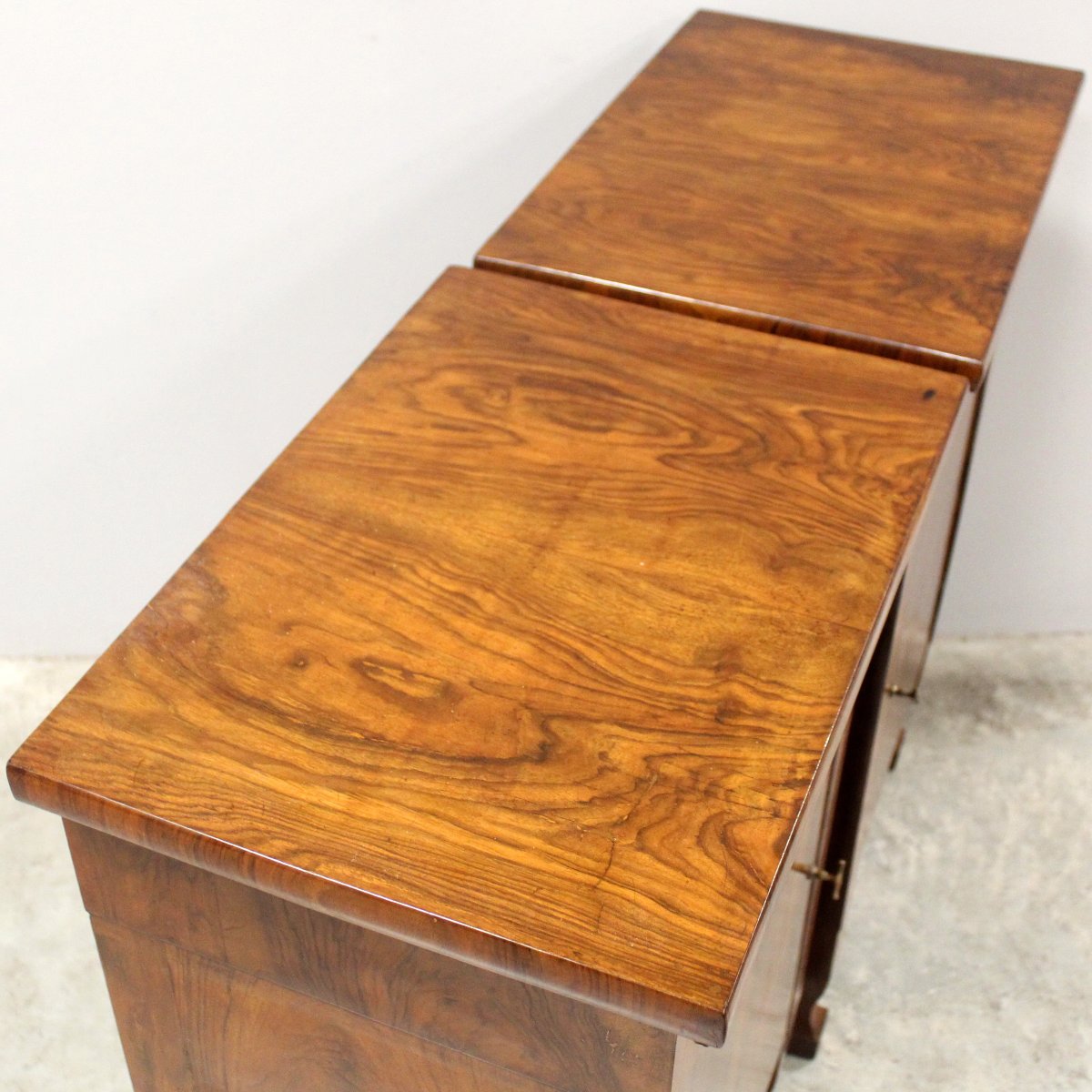 Antique Pair Of Empire Bedsides Nightstands Tables In Walnut And Marquetry - Italy 19th-photo-5